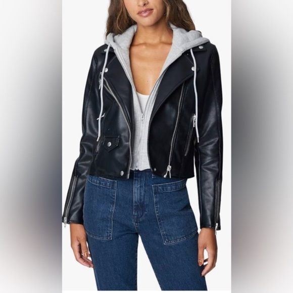 BLANKNYC Vegan Leather Moto Jacket With Removable gray Hood biker Jacket size XS - Picture 2 of 5